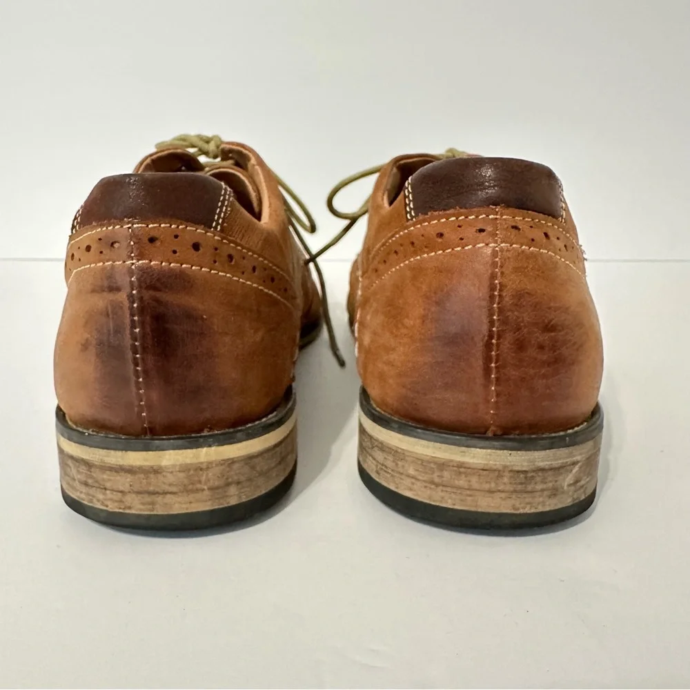 Steve Madden Men Dress Shoes Oxford Tan Wingtip Lace-Up Brown Leather Brogue 10